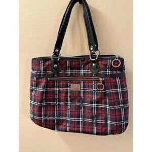 Coach Black and Red Plaid Satchel
